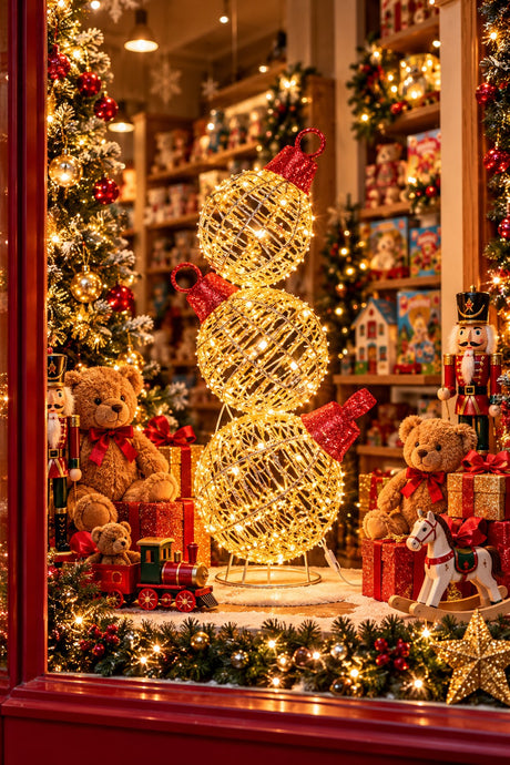 Ad Trend Luminous Christmas Ball Tower Gold in Iron and Plastic with 600 LED Lights IP44 Ø30xH83 cm – Outdoor Christmas Decoration