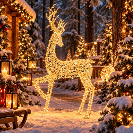 Ad Trend Illuminated Reindeer Gold 5200 Led in Plastic IP44 123x40xH270 cm – Christmas Decoration for Outdoor and Garden