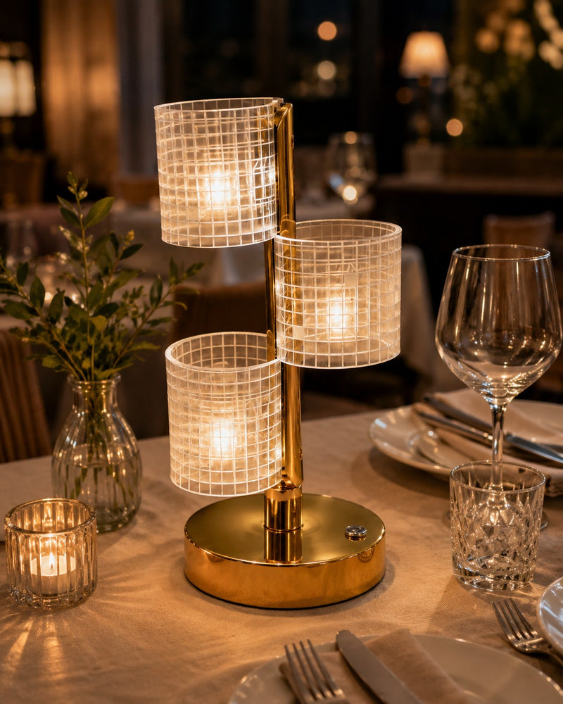 L'Arcolaio Gold & Crystal Table Lamp Three Cubes Modern Design