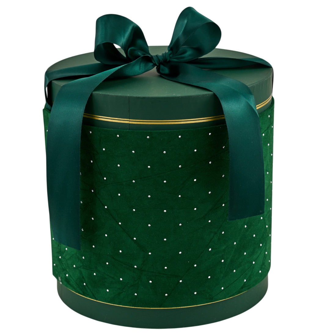 L'Arcolaio Small Round Velvet Christmas Box Green D 15.3x12.2 cm