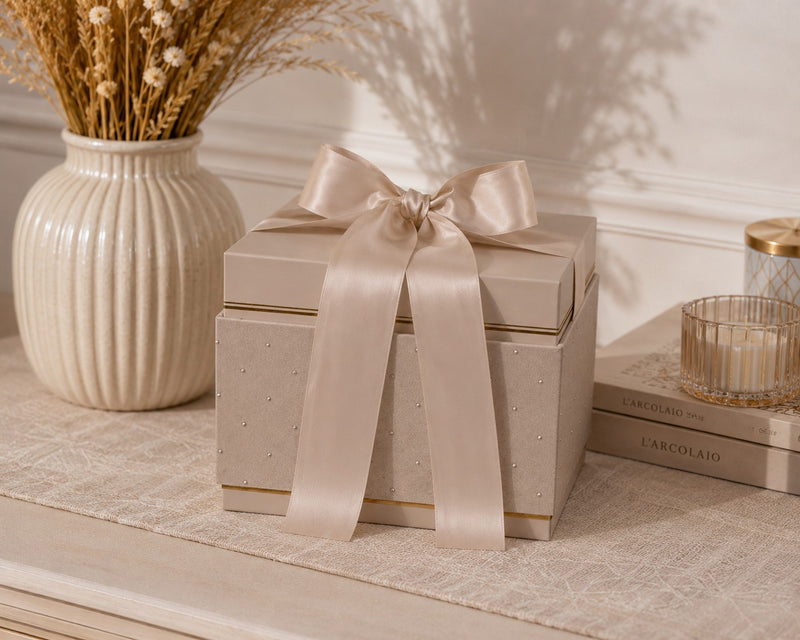 L'Arcolaio Medium Rectangular Christmas Box in Dove Grey Velvet