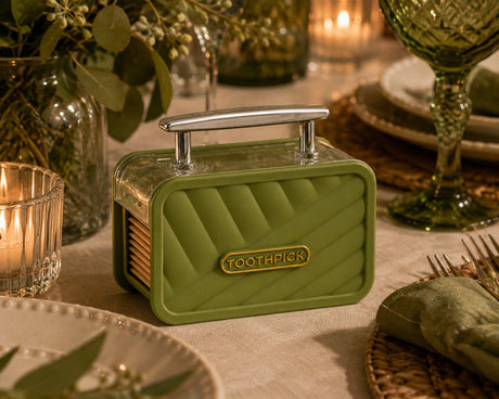 The Arcolaio Green Suitcase Toothpick Holder 7.5x5x3.5 cm Original Table Accessory