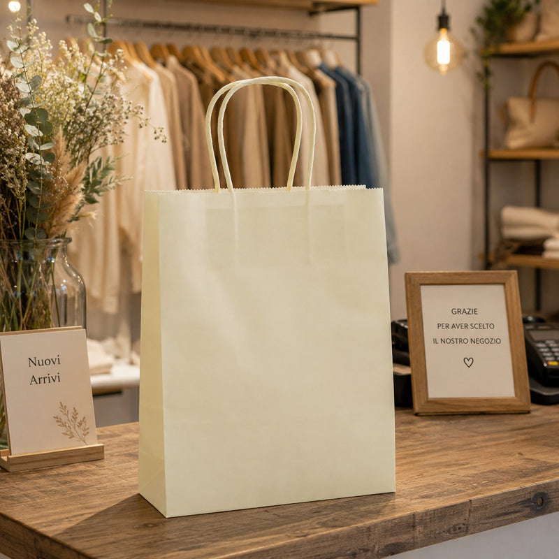 L'Arcolaio Cream Kraft Shopper Bag Christmas Gifts 18x7x24 cm Pack of 10 pcs