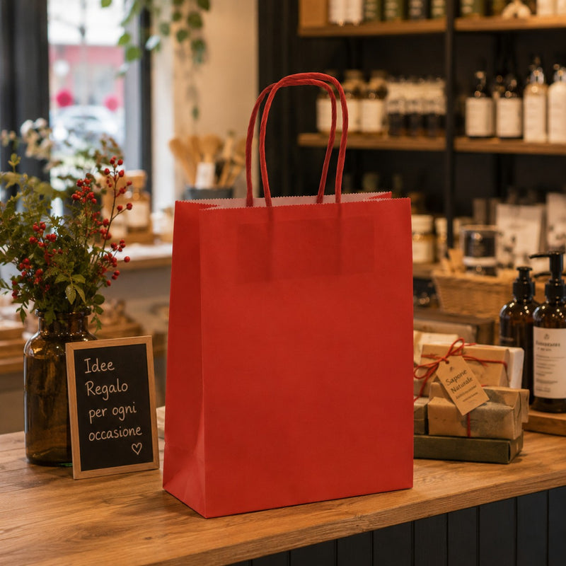 L'Arcolaio Red Kraft Shopper Gift Bags 18x7x24 cm Pack of 10