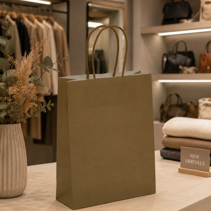 L'Arcolaio Gold Kraft Shopper 18x7x24 cm - Premium Gift Packaging - Pack of 10