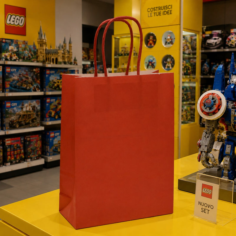 L'Arcolaio Red Kraft Shopper Gift Packaging 22X10X29 Pack 10 pcs