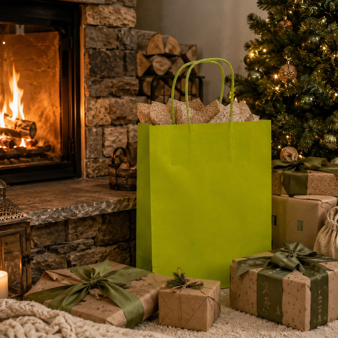 L'Arcolaio Shopper Kraft Lime Christmas Gifts 22X10X29 Box of 10 Pieces