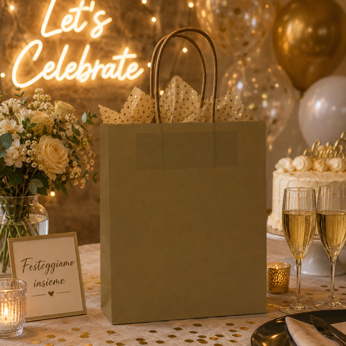 L'Arcolaio Gold Kraft Shopper Gift Bag 22X10X29 Cf 10 Pcs