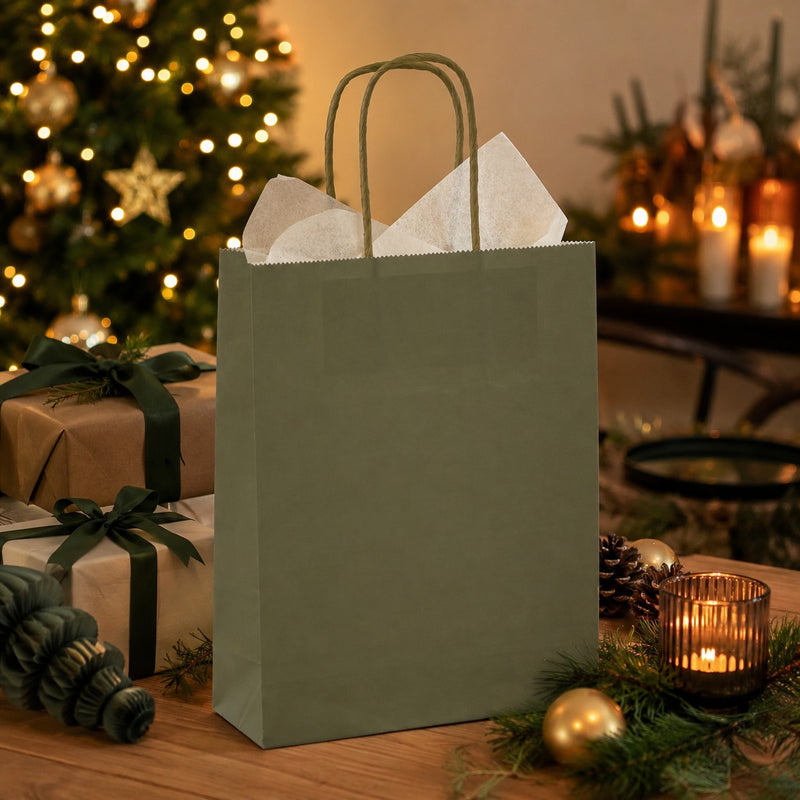 L'Arcolaio Green Kraft Shopper Gift Bags 26x11x34 cm Pack of 10 Pieces