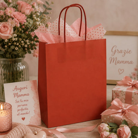 L'Arcolaio Red Kraft Shopper Christmas Gifts 36X12X41 Cm Box of 10 Pieces