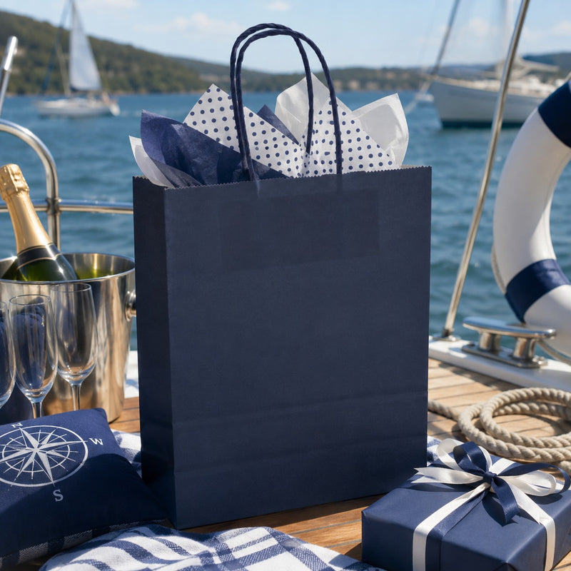 L'Arcolaio Blue Kraft Shopper Gift Bags 36X12X41 Cm Box of 10 Pcs
