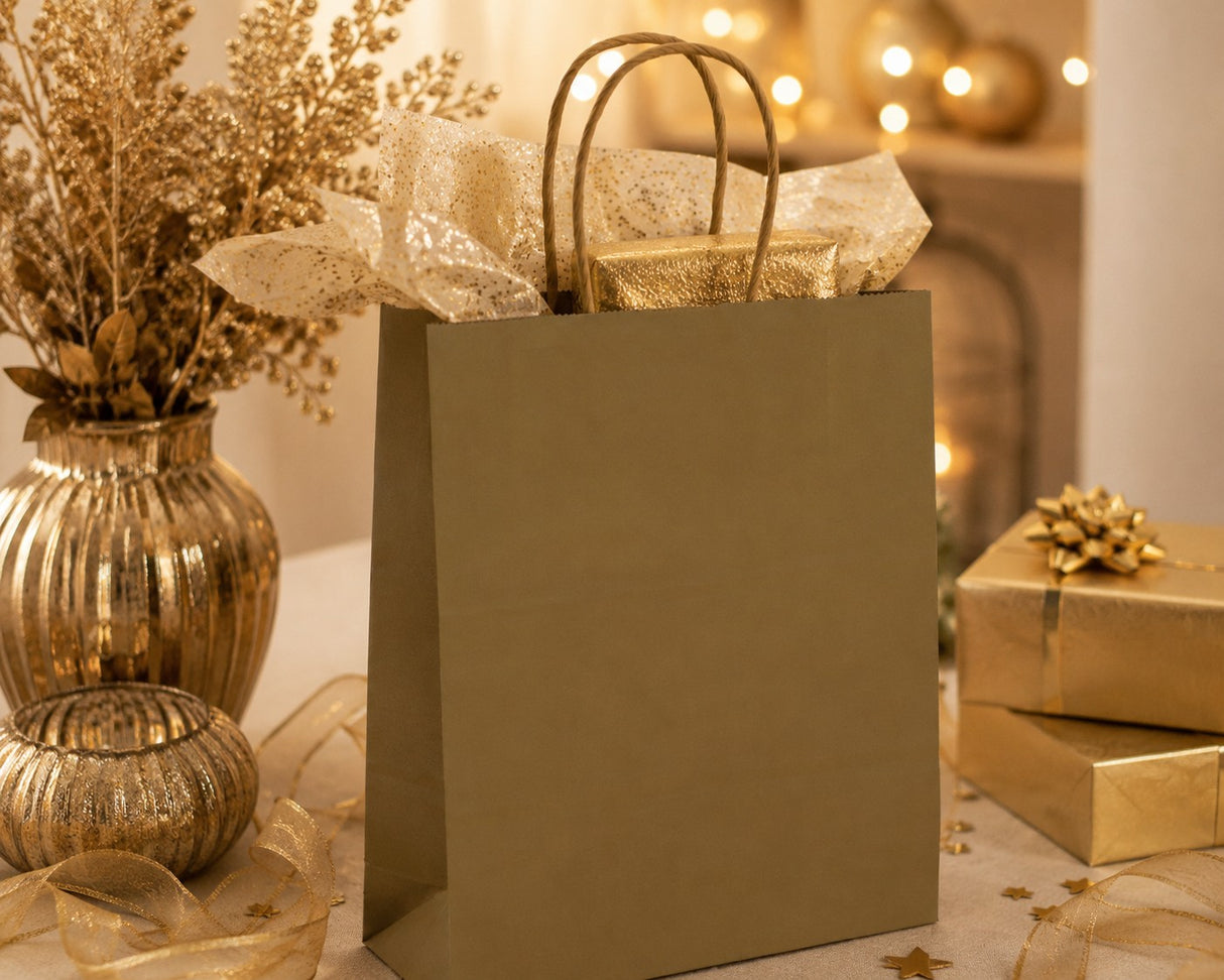 L'Arcolaio Gold Kraft Shopper Christmas Gifts 36x12x41 Cm Box of 10 Pcs