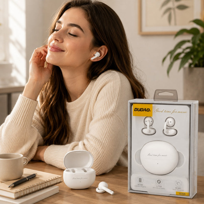 L'Arcolaio Open-Ear TWS Wireless Bluetooth Earbuds with Touch Control, Hi-Fi Audio, Charging Case, White