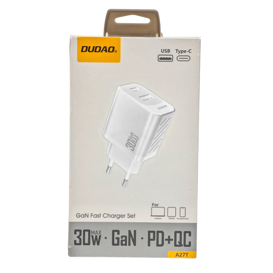 The Arcolaio GaN 30W USB-C + USB-A Power Delivery and Quick Charge White Wall Charger