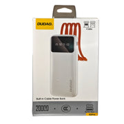 L'Arcolaio 20000mAh Power Bank with Digital Display, 4 Built-in Cables, Dual USB and USB-C Output White