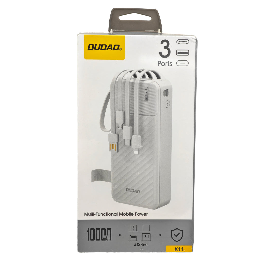 L'Arcolaio 10000mAh Power Bank with 4 Built-in Cables, 3 USB/USB-C Ports, LED Display, and Fast Charging White