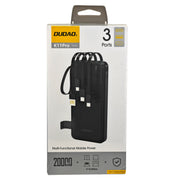L'Arcolaio 20000mAh Power Bank with 4 Built-in Cables, 3 USB/USB-C Ports, LED Display and Fast Charging Black