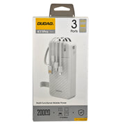 The Arcolaio 20000mAh Power Bank with 4 Built-in Cables, 3 USB/USB-C Ports, LED Display and Fast Charging White