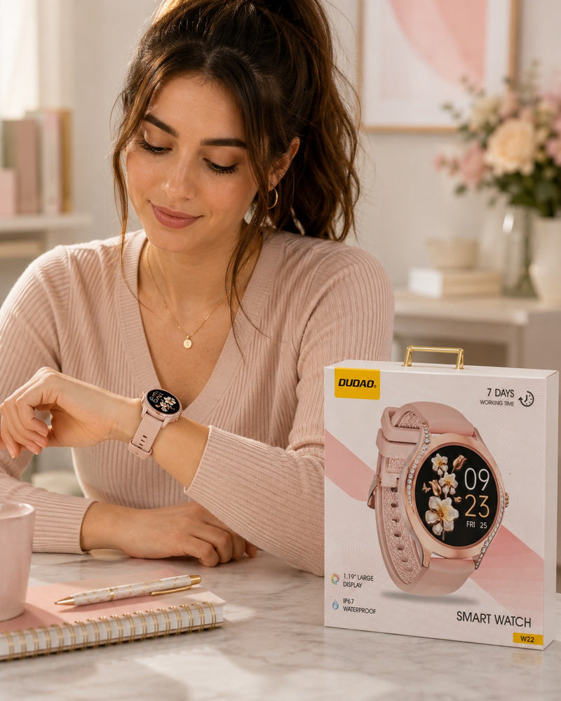L'Arcolaio Smartwatch Bluetooth W22 for Women with 1.19" Touch Display, IP67 Waterproof, Up to 7 Days Battery Life, Pink Strap