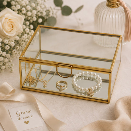 L'Arcolaio Gold Glass Large Square Jewelry Box 5x12x12 cm Elegant Jewelry Container