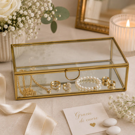 L'Arcolaio Gold Glass Rectangular Medium Jewelry Box 5x16x10 cm Elegant Jewelry Container