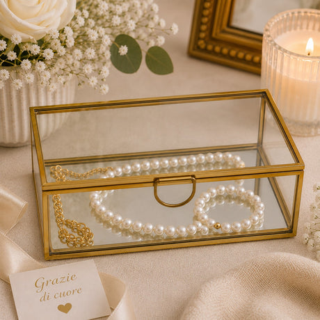 L'Arcolaio Gold Glass Small Rectangular Jewelry Box 5x10x8 cm Elegant Jewelry Container