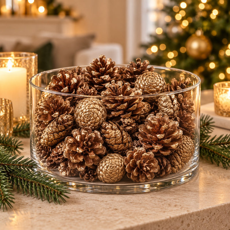 EDG Enzo De Gasperi Set 48 Pigne di Pino Natalizie H4 cm Oro Chiaro – Decorazioni per Albero di Natale