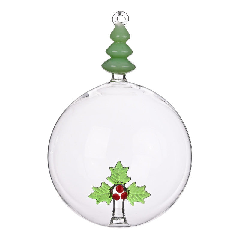 Bizzotto Sphere Glass Mistletoe Pine D10 cm - Christmas Decoration