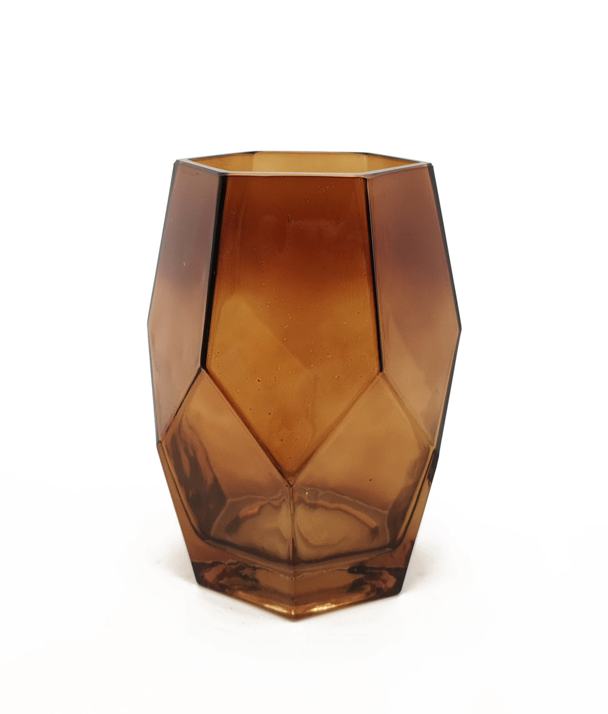 Hexagonal Dark Glass Vase H 21cm L 11cm L 15cm Amber 