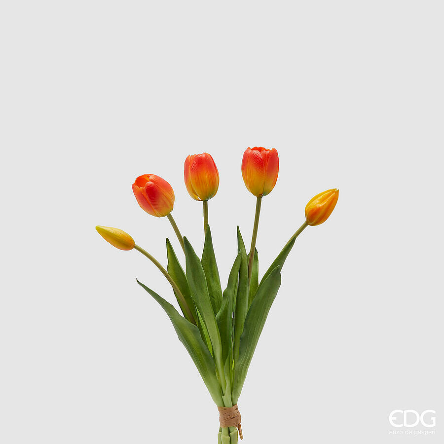 edg enzo de gasperi edg enzo de gasperi bouquet 5 tulipani con foglie artificiali h 40 cm orange red ean 8059824440433