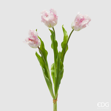 edg enzo de gasperi edg enzo de gasperi bouquet 3 tulipani parrot con foglie artificiali h 51 cm white pink ean 8059824474278