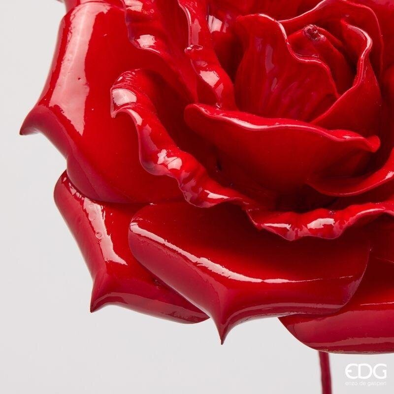EDG Enzo De Gasperi Rosa Glossy su Ramo H60 cm Rossa – Fiore Decorativo Natalizio