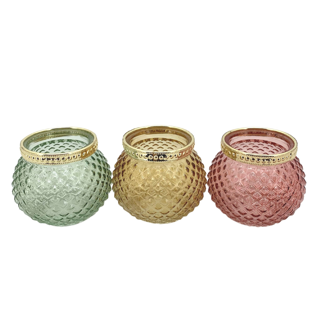 Vimin Box Sphere Candle Holder D 8 Cm H 10 Cm Set 3 Pcs Gold