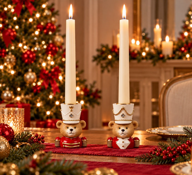 Preziosa Home Set 2 Christmas Candle Holders in the Shape of a Bear 9 x 6 x 11 Cm Polyresin