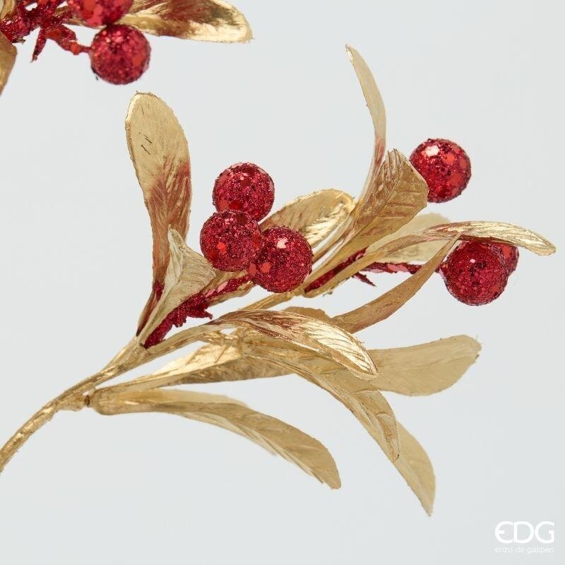 EDG Enzo De Gasperi Berry Branch with Leaves Red Gold H75 cm – 1 Assorted Piece Christmas Decoration