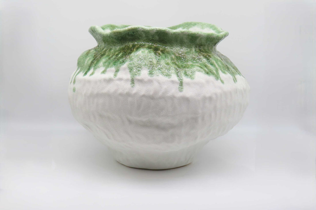 BONTURI CASA HOME DECORATION Large Jar H 21 Cm 39 x 39 Cm Ceramic Lava White Green