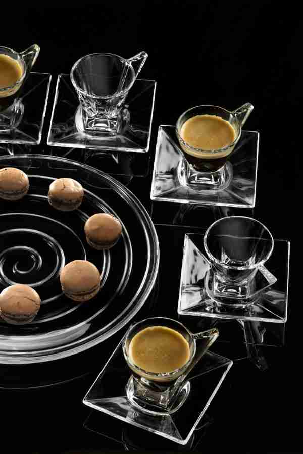 RCR Cristalleria Italiana Fusion Set of 2 Espresso Cups with Saucers