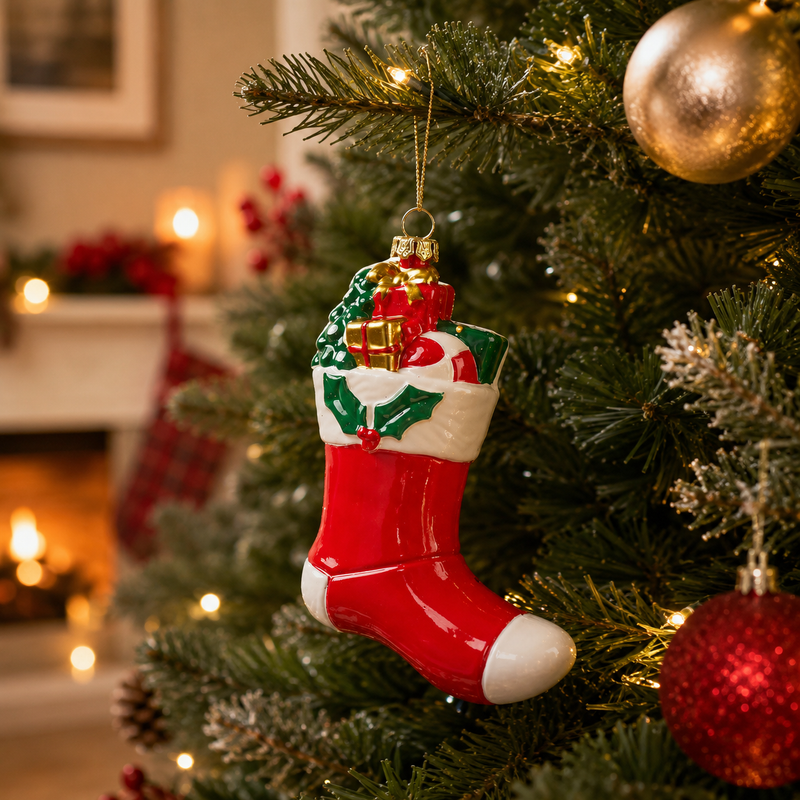 EDG Enzo De Gasperi Christmas Decoration Stocking H 11 Cm L 9 Cm L 4 Cm White Red