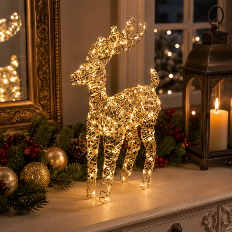 EDG Enzo De Gasperi Christmas Reindeer Decoration LED Intertwining 50 MicroLeds H 60 Cm W 30 Cm L 15 Cm IP20 Gold