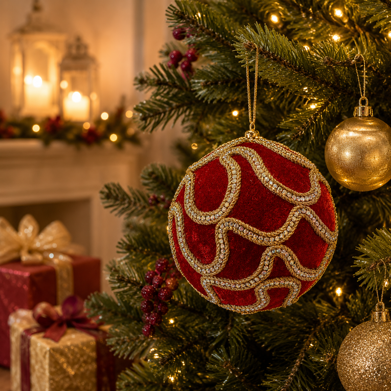 EDG Enzo De Gasperi Christmas Decoration Ball Decogemme D 12 Cm Red Gold 1 Pc
