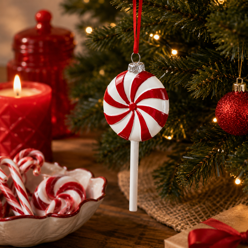 EDG Enzo De Gasperi Candy Christmas Decoration H 13 Cm L 6 Cm White Red