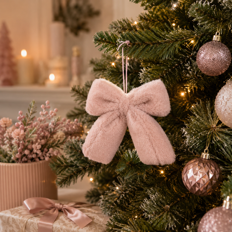 EDG Enzo De Gasperi Christmas Bow Decoration, Plush, 16 x 22 cm, Light Pink