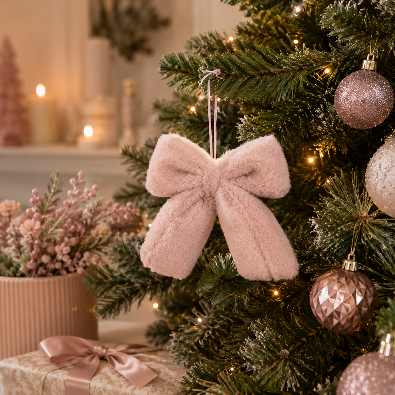 EDG Enzo De Gasperi Christmas Bow Decoration, Plush, 16 x 22 cm, Light Pink