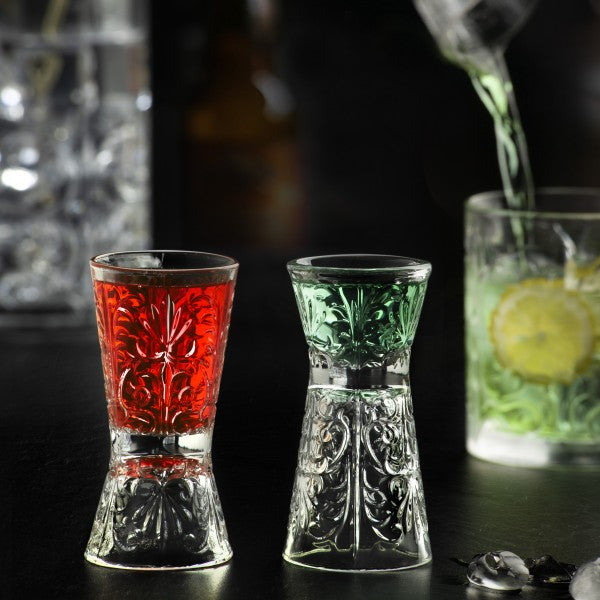 Tattoo - Set of 6 Hourglass Shot Glasses or Jigger Glasses