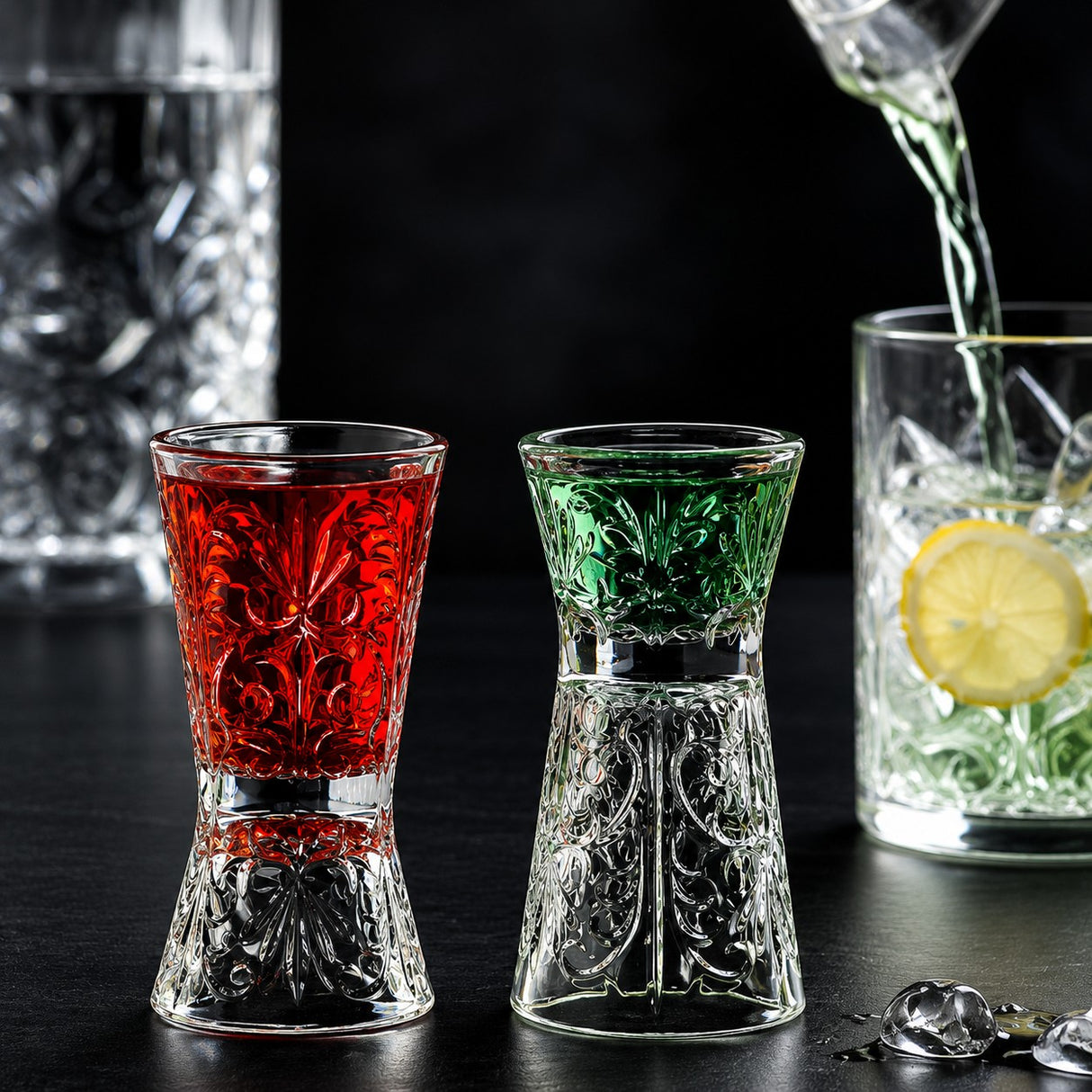 RCR Cristalleria Italiana Tattoo - Set of 6 Hourglass Shot Glasses or Jigger in Glass