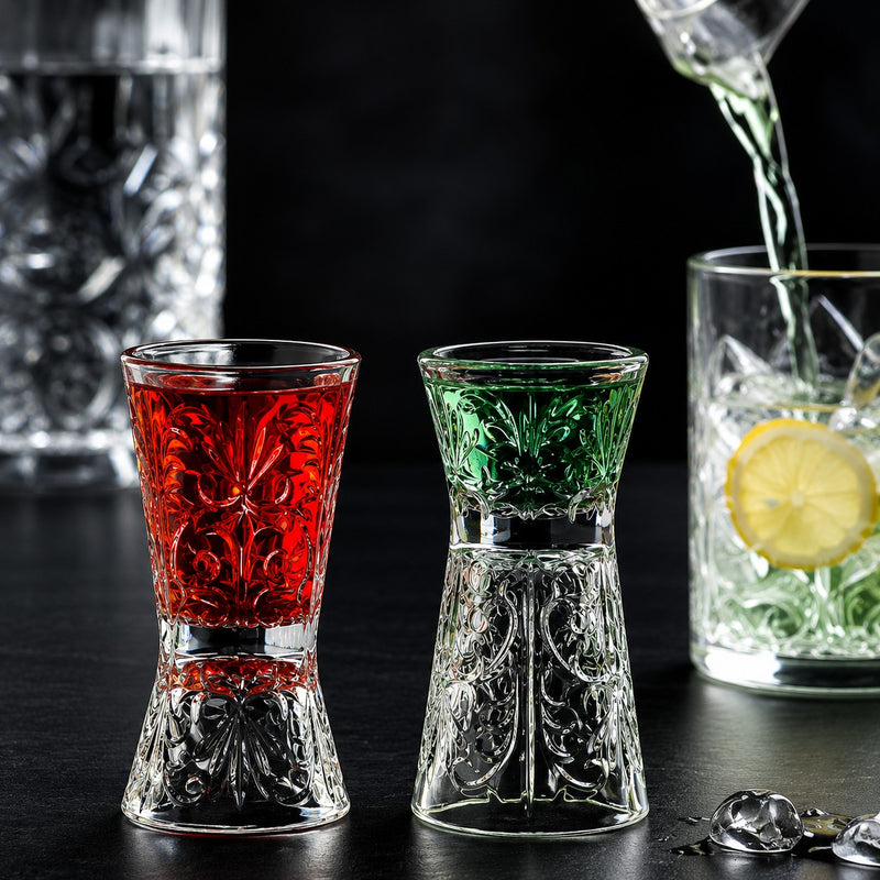 RCR Cristalleria Italiana Tattoo - Set of 6 Hourglass Shot Glasses or Jigger in Glass