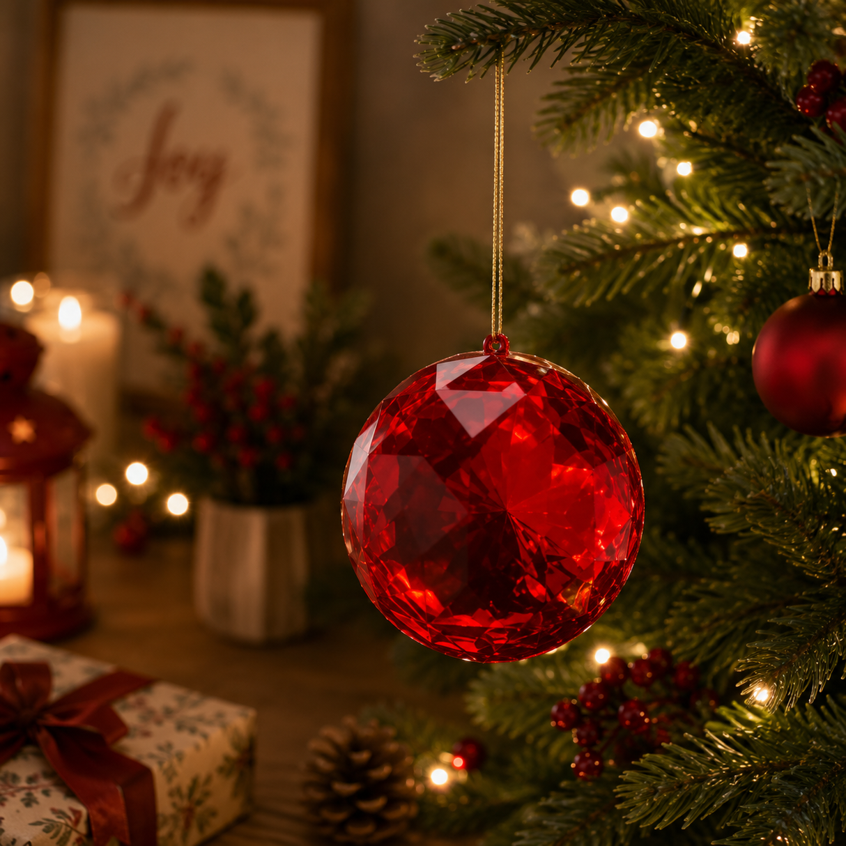 EDG Enzo De Gasperi Round Diamond Christmas Decoration to Hang D 12.5 cm L 6.5 cm Pp Red