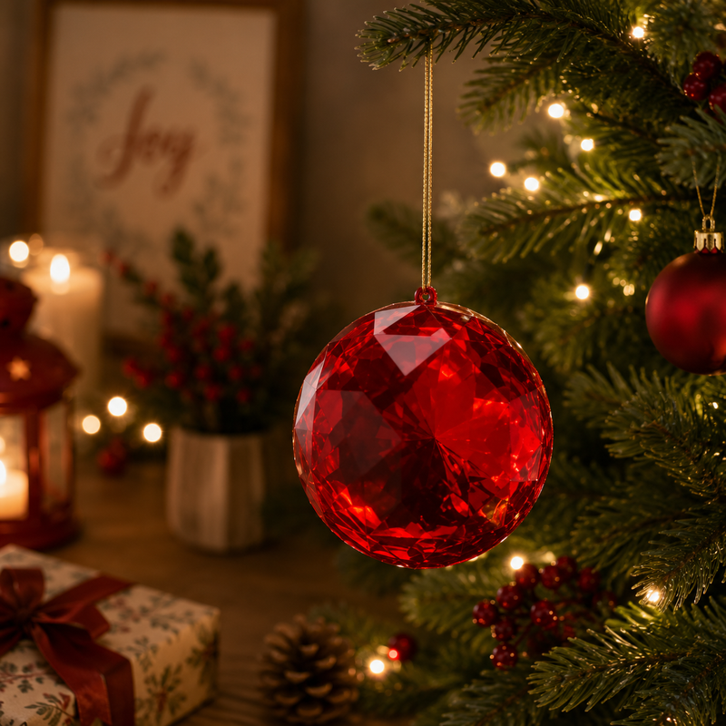 EDG Enzo De Gasperi Round Diamond Christmas Decoration to Hang D 12.5 cm L 6.5 cm Pp Red