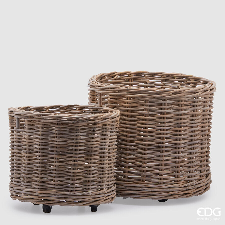 edg enzo de gasperi set 2 pz cesto rattan con ruote h 47 cm h 36 cm light grey ean 8056372054037