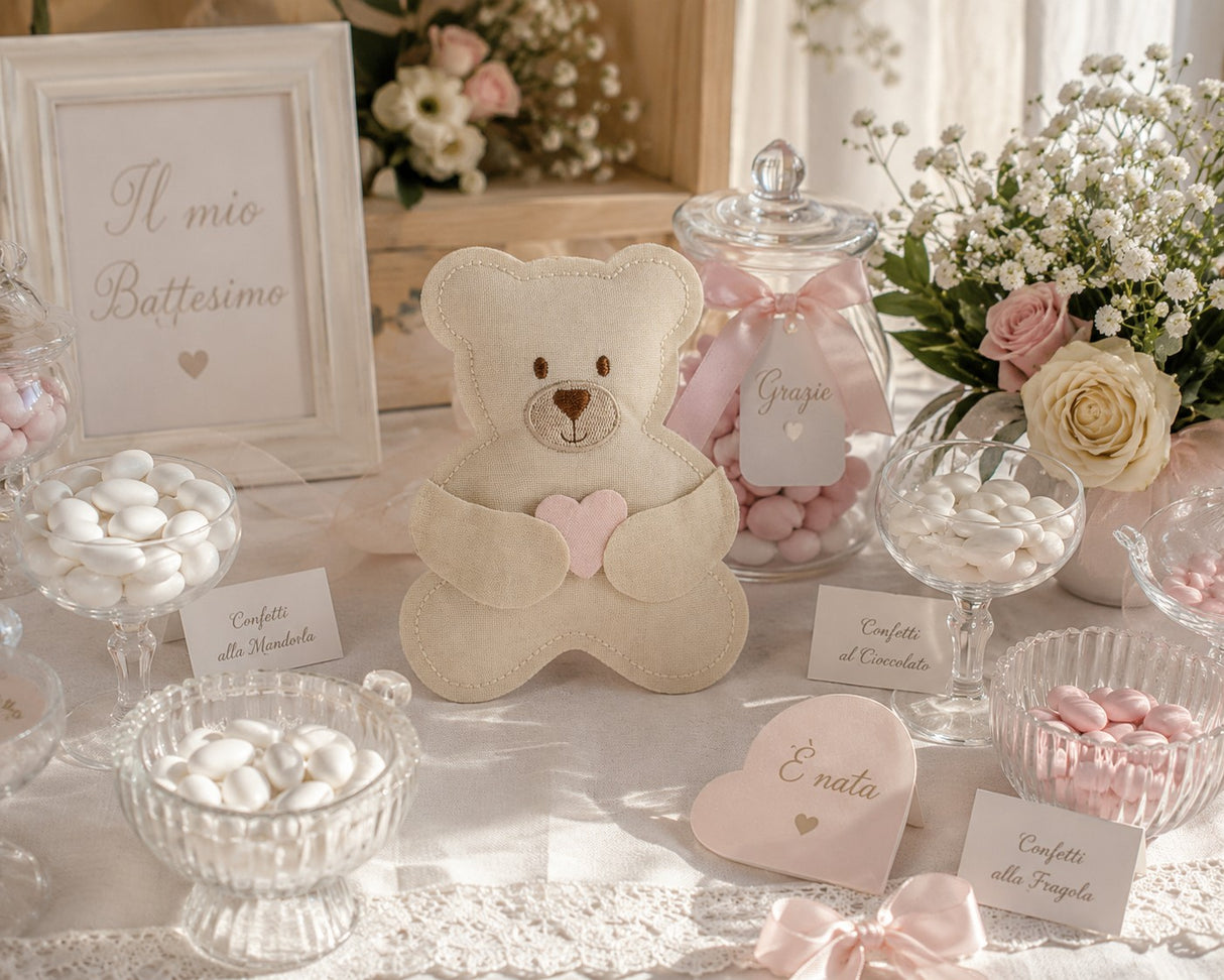 Cupid&amp;Co. Pink Heart Teddy Bear Bag 100 x 135 Mm Beige 12 Pcs